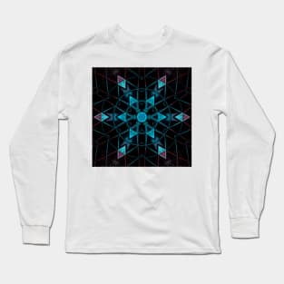 Mosaic Kaleidoscope Flower Blue Red and Black Long Sleeve T-Shirt